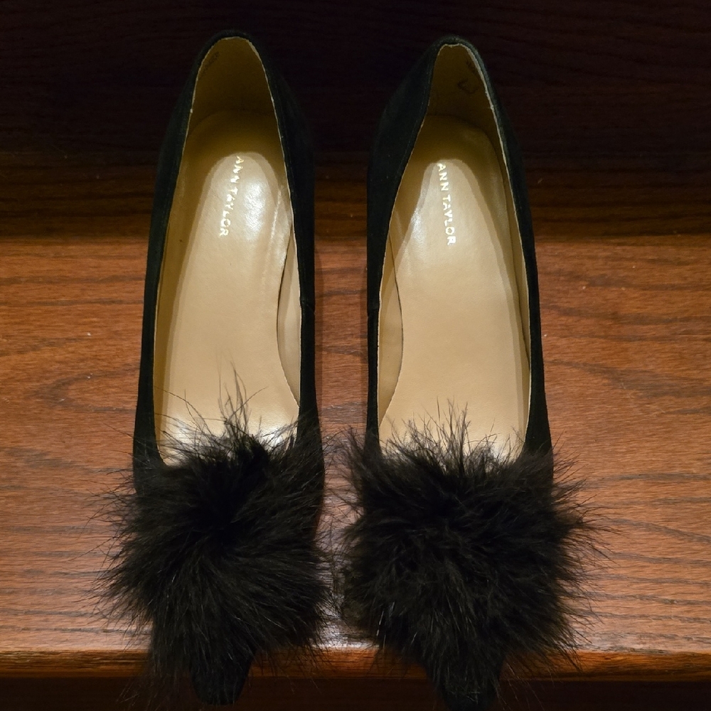 Ann Taylor Black Heels with Fur Accent